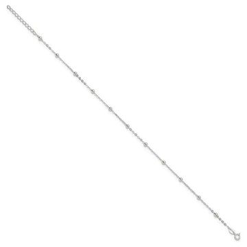 Sterling Silver 1mm Beaded Chain 9in Plus 1in ext. Anklet - Larson Jewelers