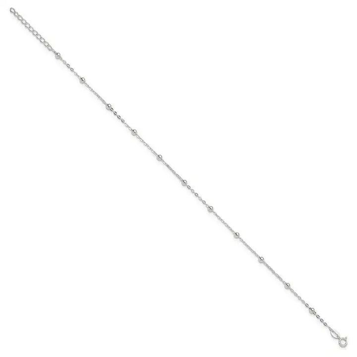 Sterling Silver 1mm Beaded Chain 9in Plus 1in ext. Anklet - Larson Jewelers