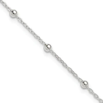 Sterling Silver 1mm Beaded Chain 9in Plus 1in ext. Anklet - Larson Jewelers