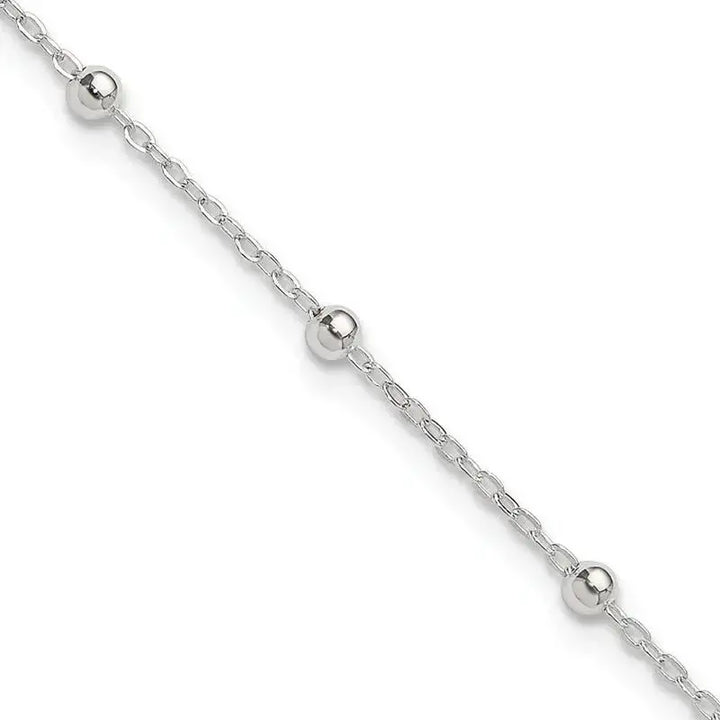 Sterling Silver 1mm Beaded Chain 9in Plus 1in ext. Anklet - Larson Jewelers