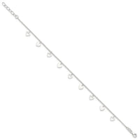Sterling Silver Polished Hearts 9in Plus 1in Ext. Anklet - Larson Jewelers