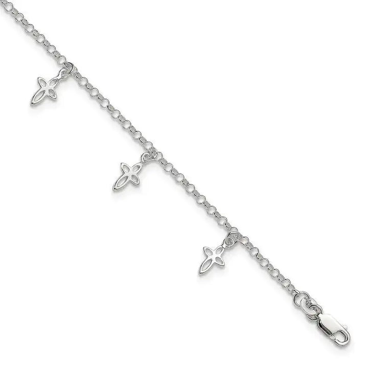 Sterling Silver 10 in Cross Anklet - Larson Jewelers
