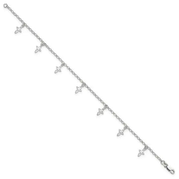 Sterling Silver 9 in Cross Anklet - Larson Jewelers