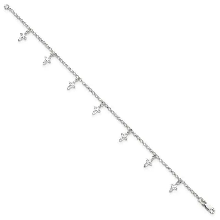 Sterling Silver 9 in Cross Anklet - Larson Jewelers