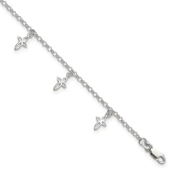 Sterling Silver 9 in Cross Anklet - Larson Jewelers