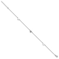 Sterling Silver Rhodium-plated CZ 9in Plus 1in Ext Heart Anklet - Larson Jewelers