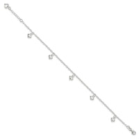 Sterling Silver Polished Puffed Heart 9in Plus1in Ext Anklet - Larson Jewelers