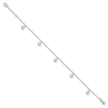 Sterling Silver Polished Puffed Heart 9in Plus1in Ext Anklet - Larson Jewelers
