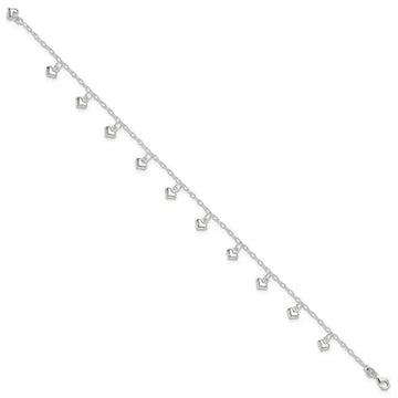 Sterling Silver Polished Puffed Heart Anklet - Larson Jewelers