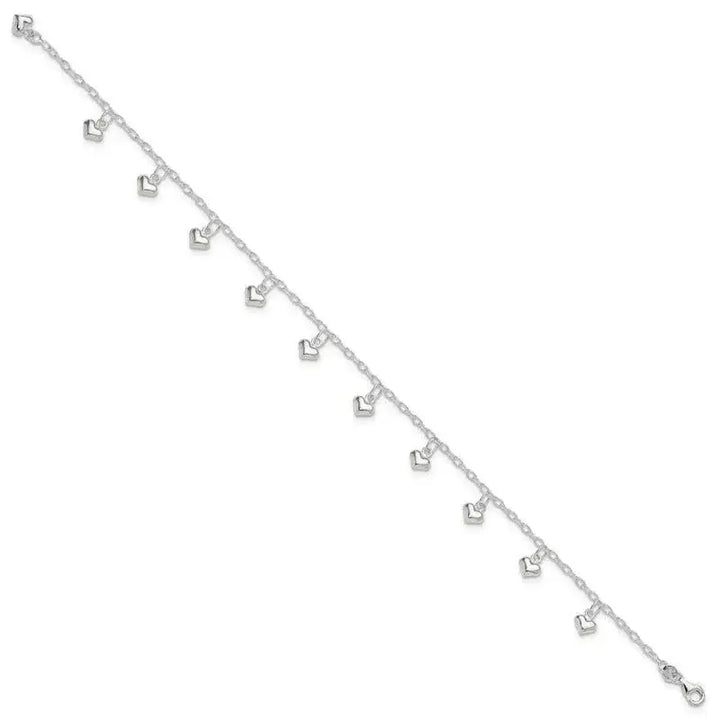 Sterling Silver Polished Puffed Heart Anklet - Larson Jewelers