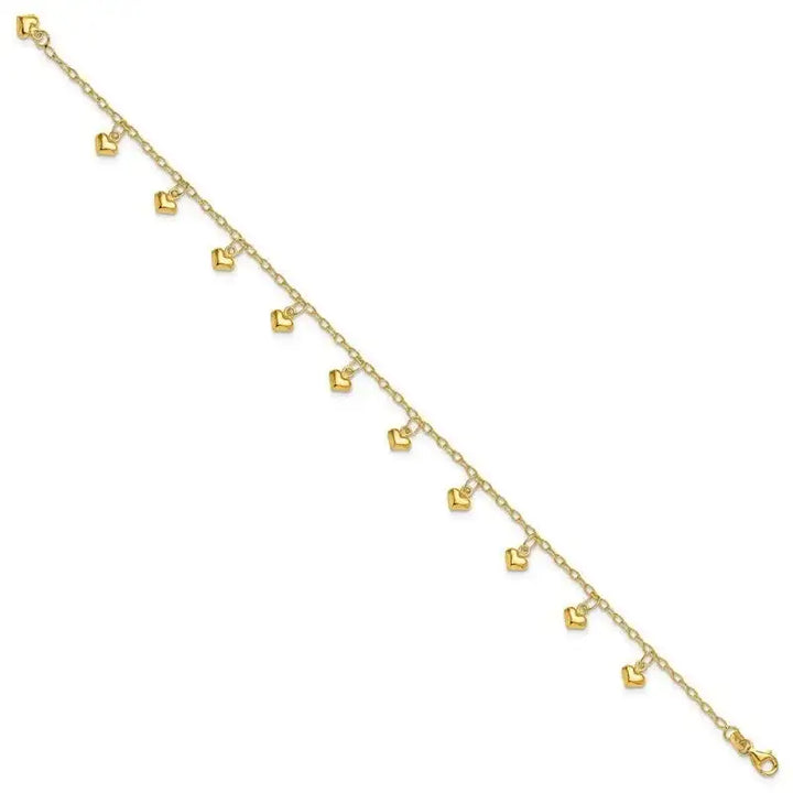 Sterling Silver Gold-tone Polished Puffed Heart 10in Anklet - Larson Jewelers