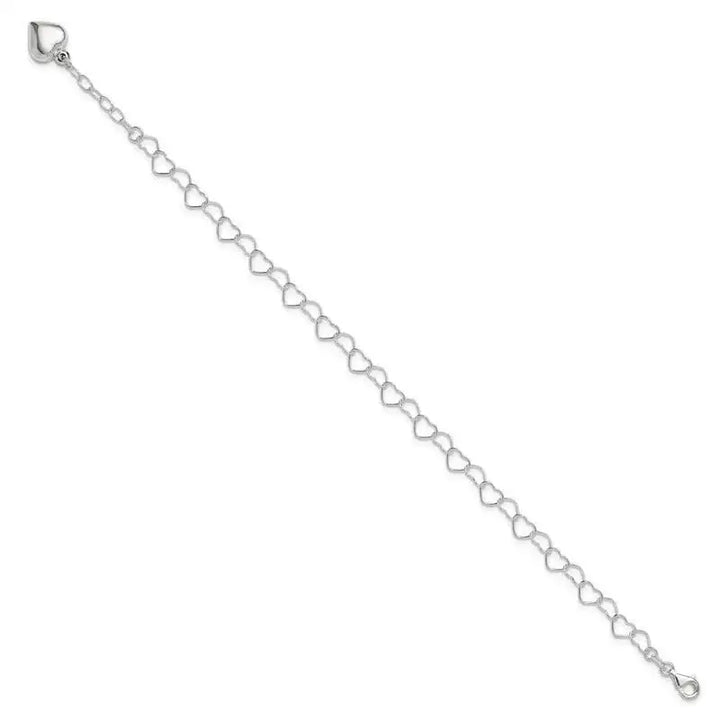 Sterling Silver Polished Puffed Heart 9 in Plus 1in ext. Anklet - Larson Jewelers