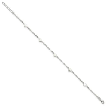 Sterling Silver 9 inch Polished Heart Plus 1in ext. Anklet - Larson Jewelers