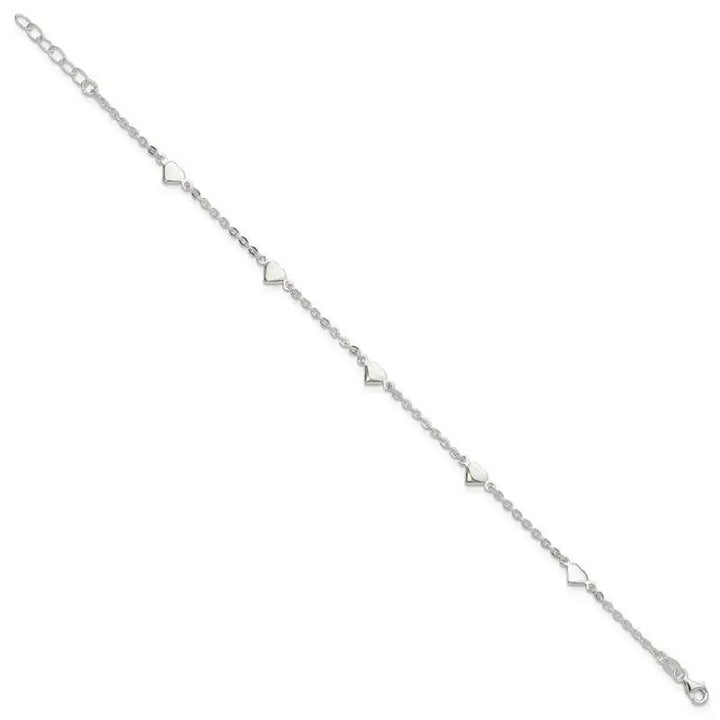 Sterling Silver 9 inch Polished Heart Plus 1in ext. Anklet - Larson Jewelers