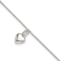 Sterling Silver 10inch Polished Puffed Heart Anklet - Larson Jewelers
