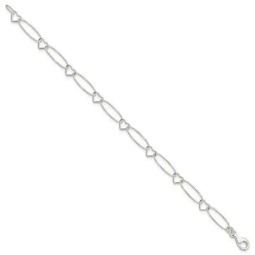 Sterling Silver Oval Link w/Hearts Bracelet - Larson Jewelers