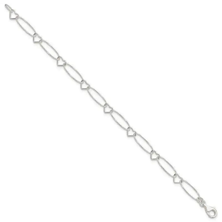 Sterling Silver Oval Link w/Hearts Bracelet - Larson Jewelers