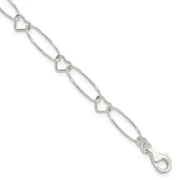 Sterling Silver Oval Link w/Hearts Bracelet - Larson Jewelers