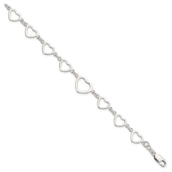 Sterling Silver Polished Heart Fancy Link Bracelet - Larson Jewelers