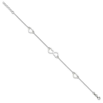 Sterling Silver Polished Heart 9in Plus 1in ext. Anklet - Larson Jewelers
