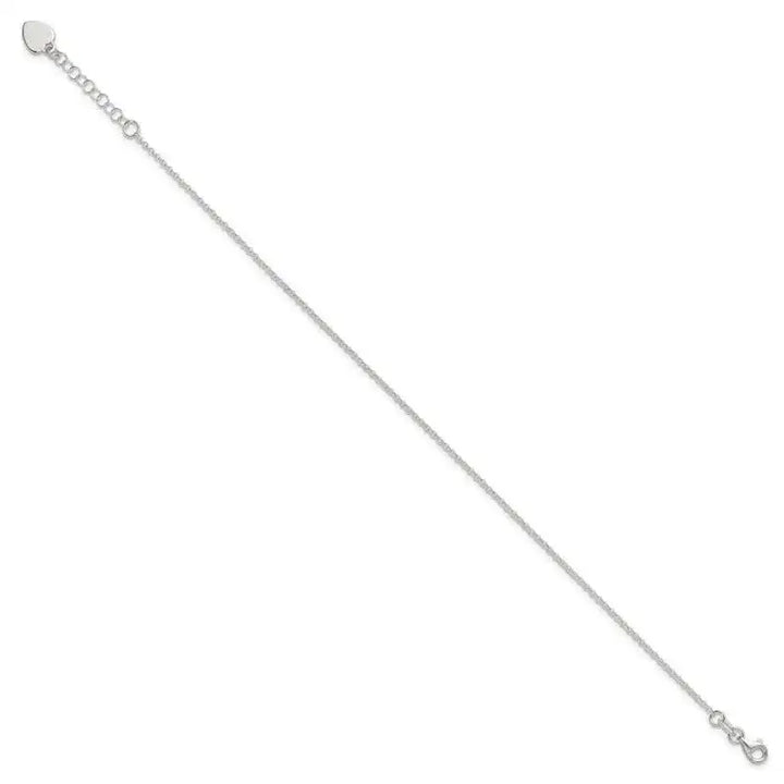 Sterling Silver Polished Heart 9in Plus 1in Ext. Anklet - Larson Jewelers