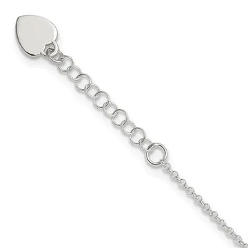 Sterling Silver Polished Heart 9in Plus 1in Ext. Anklet - Larson Jewelers