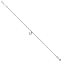 Sterling Silver Polished Heart 9 in Plus 1in ext. Anklet - Larson Jewelers