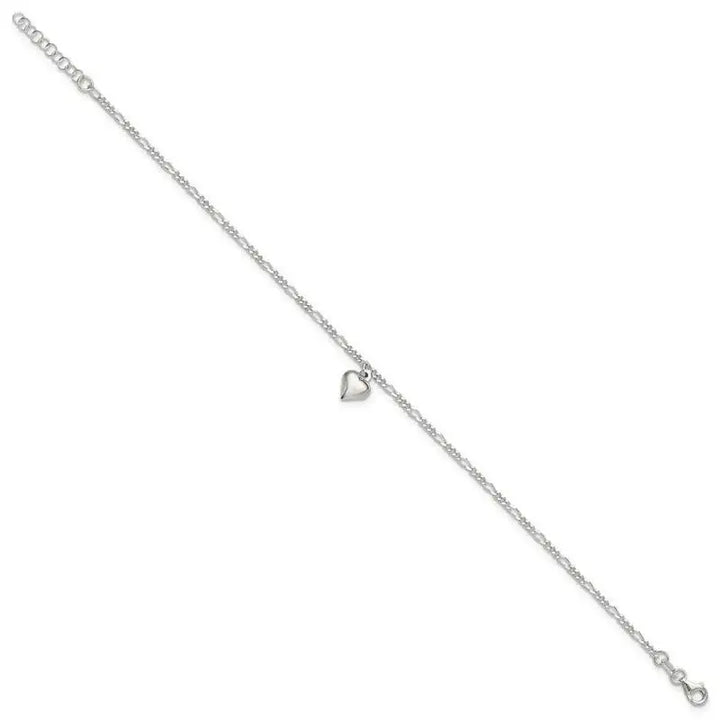 Sterling Silver Polished Heart 9 in Plus 1in ext. Anklet - Larson Jewelers