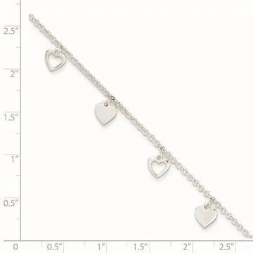 Sterling Silver 9 inch Polished Heart with 1in ext. Anklet - Larson Jewelers