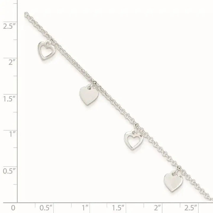 Sterling Silver 9 inch Polished Heart with 1in ext. Anklet - Larson Jewelers