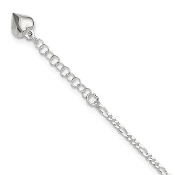 Sterling Silver Polished Heart 9in Plus 1in Ext. Anklet - Larson Jewelers
