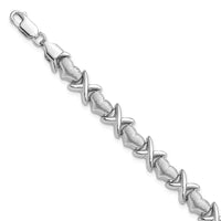 Sterling Silver Rhodium Polished and Brushed X's and Hearts Bracelet - Larson Jewelers
