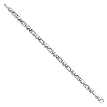 Sterling Silver Rhodium Polished Hearts and Squares Bracelet - Larson Jewelers