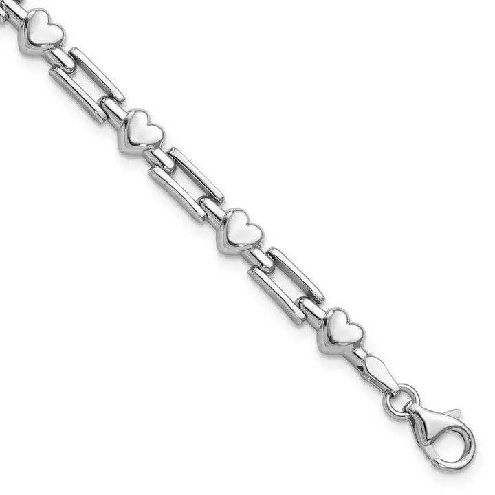 Sterling Silver Rhodium Polished Hearts and Squares Bracelet - Larson Jewelers