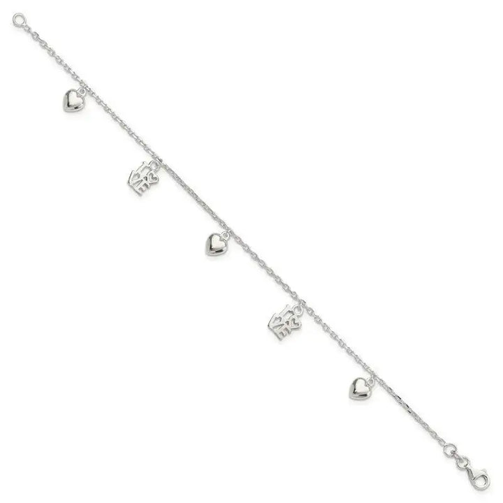Sterling Silver Heart and LOVE Charm Bracelet - Larson Jewelers