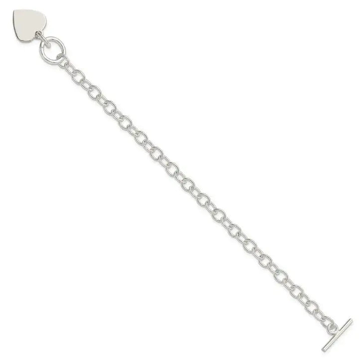 Sterling Silver Polished Engraveable Heart Charm Bracelet - Larson Jewelers