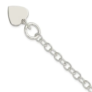 Sterling Silver Polished Engraveable Heart Charm Bracelet - Larson Jewelers
