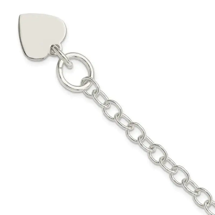 Sterling Silver Polished Engraveable Heart Charm Bracelet - Larson Jewelers