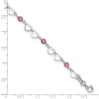 Sterling Silver Pink Beads and Polished Hearts 1in w/ext. Anklet - Larson Jewelers