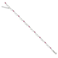 Sterling Silver Pink Beads and Polished Hearts 9 inch Anklet with 1inch extension - Larson Jewelers