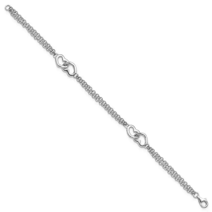 Sterling Silver Rhodium-plated Hearts Double Chain Bracelet - Larson Jewelers
