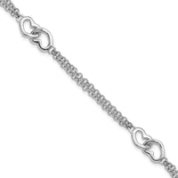 Sterling Silver Rhodium-plated Hearts Double Chain Bracelet - Larson Jewelers