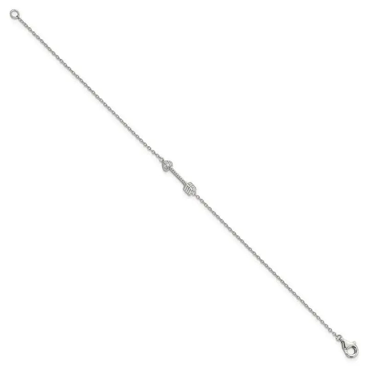 Sterling Silver Rhodium-plated Polished Arrow/Heart with CZ Bracelet - Larson Jewelers