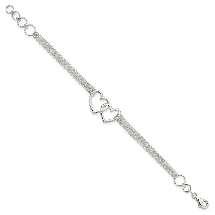 Sterling Silver Polished 3-strand w/.5in. Ext. Heart Bracelet - Larson Jewelers