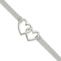 Sterling Silver Polished 3-strand w/.5in. Ext. Heart Bracelet - Larson Jewelers