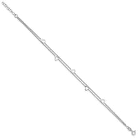 Sterling Silver Rhodium-plated 2-Strand 9 in Plus 1in ext. Heart Anklet - Larson Jewelers