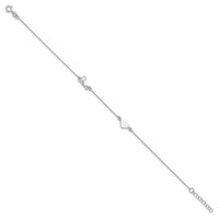 Sterling Silver Rhodium-plated Heart and LOVE 9in Plus 1in ext. Anklet - Larson Jewelers