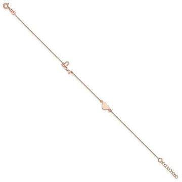Sterling Silver Rose Tone Love and Heart 9in Plus 1in ext Anklet - Larson Jewelers