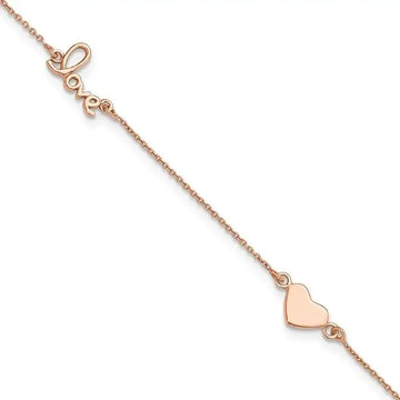 Sterling Silver Rose Tone Love and Heart 9in Plus 1in ext Anklet - Larson Jewelers