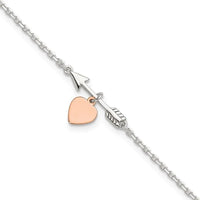 Sterling Silver Arrow with Rose-tone Heart 10in Plus 1 inch Ext Anklet - Larson Jewelers
